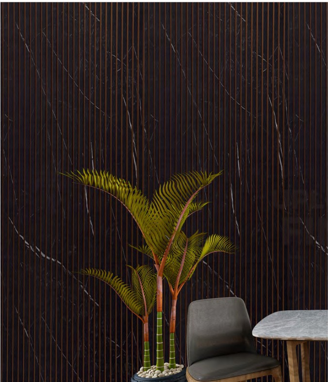 Black marble fluted panel dining corner — Carbon Series MN-63 by Rosewood Interio, Mumbai