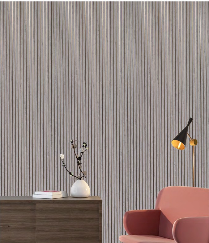 Grey fluted carbon panel living room — Carbon Series MN-62 by Rosewood Interio, Mumbai